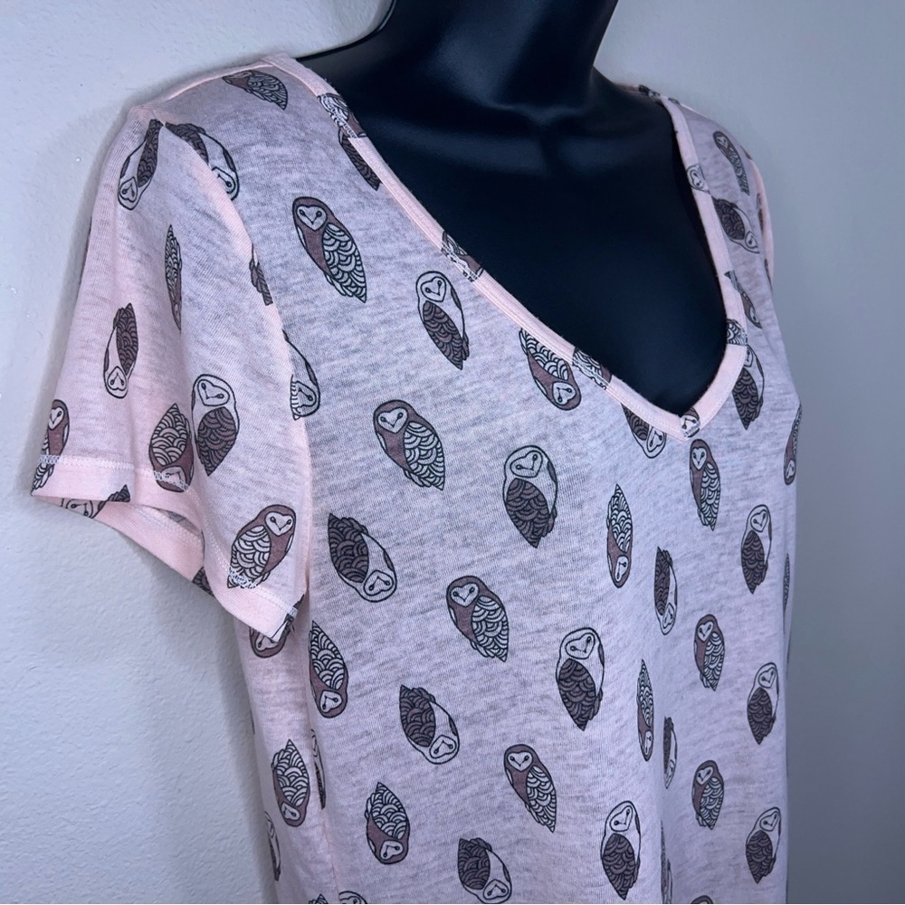MEDIUM MUDD PASTEL PINK OWL TEE SHORT SLEEVE STRETCH - Picture 2 of 12